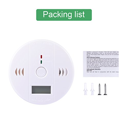 Carbon Monoxide Alarm,MagicFour Carbon Alarm,Alarm Clock Warning,Monoxide Gas Detectors with LCD Digital Display,Smoke And Fire Alarm Battery Operated,CO Alarm,White - Thumbnail 6
