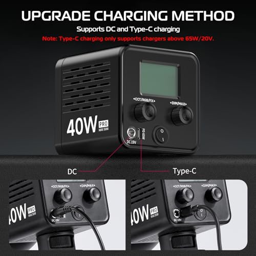 ULANZI 40W Pro Portable LED Video Light with DC Power Adapter, 3400mAh Build-in Battery Metal Mini Dual Color Temperature COB Continuous Output Lighting Handheld Spotlight 2500K-6500K for Video