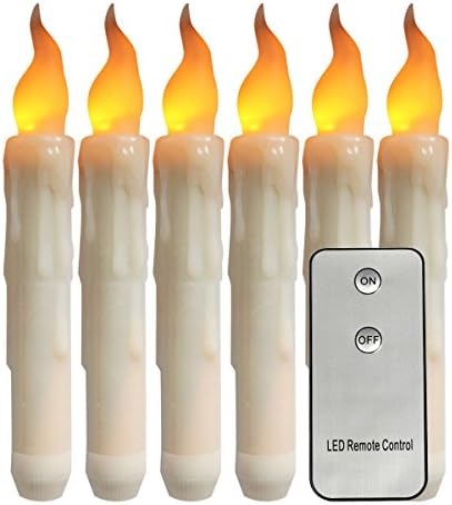 LifeGenius Set of 6 Wax Dripped Unscented LED Flameless Taper Candles Remote Control Flickering Amber Yellow Electric Lights for Home Decoration (Batteries Not Included)