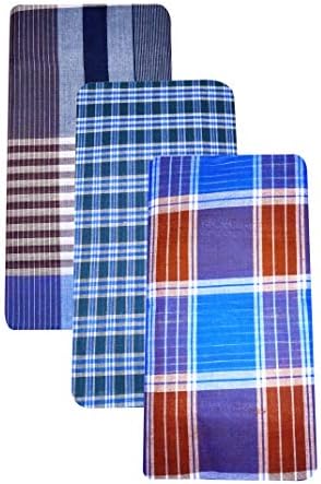 Hifi Denim 100% PureCotton Lungis for Men (Multi-Coloured pack of 3)||Assorted Checks_2 Meter