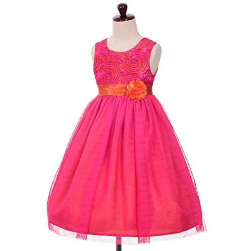 Dressy Daisy Girls' Soutache Tulle Special Occasion Flower Girl Dresses For Pageant Party Birthday Size 3-4T Hot Pink