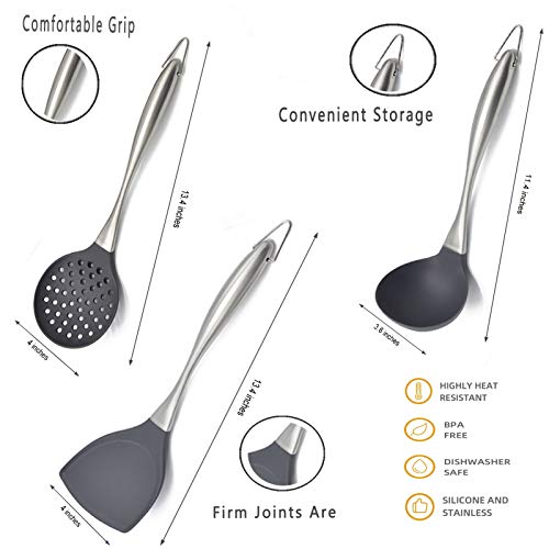 Silicone Stainless Steel Kitchen Utensils Set, 3Pieces Flexible