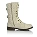 DailyShoes Women's Quilted Combat Boots Ankle Mid Calf Low Heel Lace Up Zip Pocket Buckles Bootie Shorts Comfort Non-Slip Fashion Square Toes Knee High Exclusive Credit Card White,pu,8.5