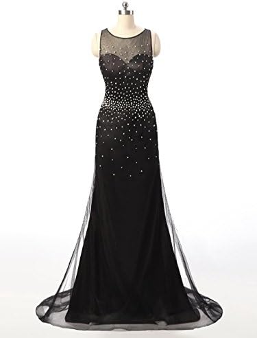 Sexy Open Back Beading Mermaid Formal Party Evening Dresses Black