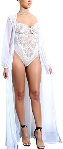 Joseph Costume Womens Lace Sheer Mesh See Through Open Cardigan Long Bikini Cover up