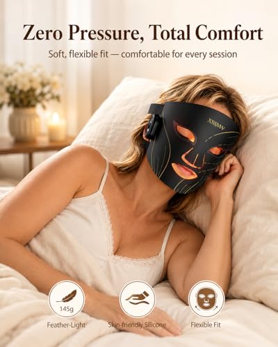Red Light Therapy for Face, Cordless LED Face Mask with 4 Light Modes (NIR 850nm, Red 630nm, Blue, Amber), 272 LEDs, 10-Min Timer, Rechargeable for Glowing Skin at Home