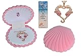 Girl's Seahorse 18K Rose Gold Plated Heart Pendant with Pink and White Crystals in Shell Jewelry Box, 18