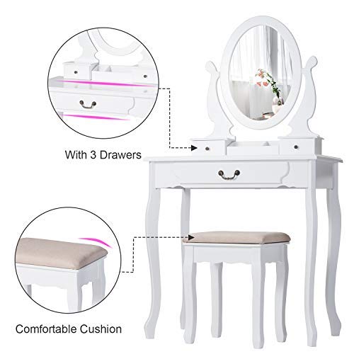 image for Tiptiper Vanity Table Set, Vanity Sets with 360° Rotating Oval Mirror