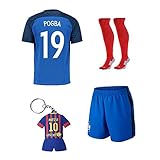 Soccer Kids 2016 France #19 POGBA European Cup Soccer Football Kit Blue Home Jersey Short Sleeve & Socks & Key Chian Kids 3-12 YRS