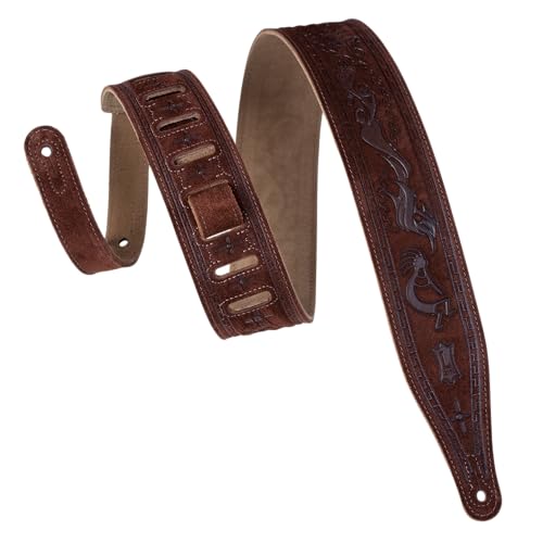 Levys Leathers Ms17t03-brn 2.5 inch Suede Leather Tooled Guitar Strap with Kokopelli Design - Brown