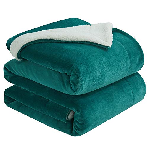 Walensee Sherpa Fleece Blanket (King Size 108”x90” Emerald Green) Plush