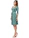 PattyBoutik Women Faux Wrap A Line Dress (Green, Blue and Pink Small)