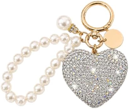 Aqua79 Happy Cat Keychain - Silver 3D Sparkling Charm Rhinestones