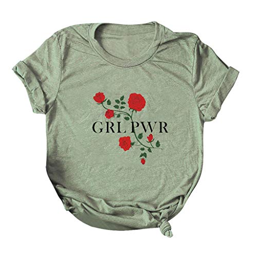 Flower Print Tops for Women,LuluZanm Sales! Ladies Fashion Short Sleeve Sack Blouse Cotton T-Shirt Plus Size S 5XL Army Green - Thumbnail 7