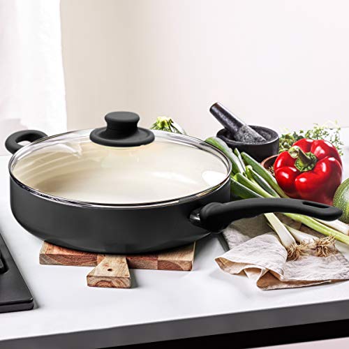 GreenLife Soft Grip Healthy Ceramic Nonstick Black Sauté Pan, 5QT The