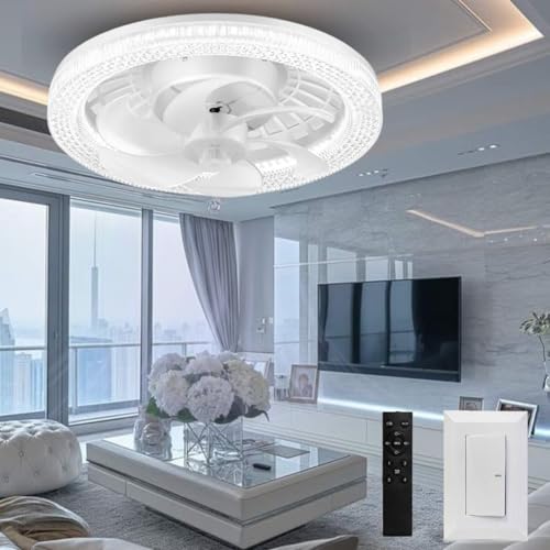 Megaluz LV34W11 Ventilador de techo con luz led y control remoto, 13", luz fría, neutra y cálida, 6 aspas desmontables, Abanico de techo enchufe E27, 4 velocidades y motor silencioso (Blanco).