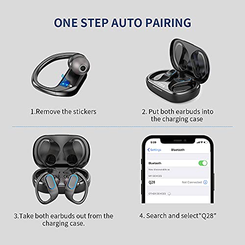 Bluetooth Kopfhörer Sport, Kabellose Kopfhörer In Ear Bluetooth 5.0 Wireless Ohrhörer, IP7 Wasserdicht Wireless Über-Ohr Haken 48 Stunden Spielzeit Stereo Noise Cancelling HD Mikrofon mit Deep Bass