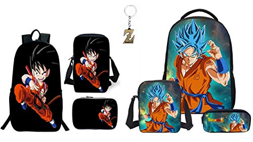 Tresbon Products Dragon Ball Z Anime 3 Piece Backpack Set with Free Keychain- (Blue)
