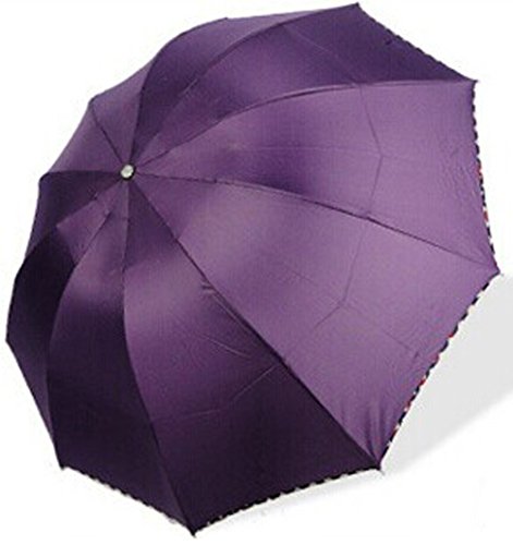 Umbrellas -With You6688 - Waterproof , Windproof , Anti UV , UPF>40 UVA<5% - Large Size , Radian 128CM 50-Inch, Umbrella Diameter 113CM 44-Inch - Triple Folding Umbrella - Retail Packing - Purple