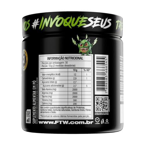 Pré Treino Pre Workout DIABO VERDE Pote 300g Sabor Limão FTW - Suplemento Com Cafeína, Aminoácidos Beta‑Alanina e Arginina para Treinos e Atividades Físicas