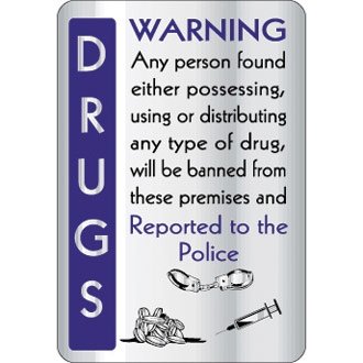 Stalwart W325 Drugs Warning Sign, 140 mm x 200 mm