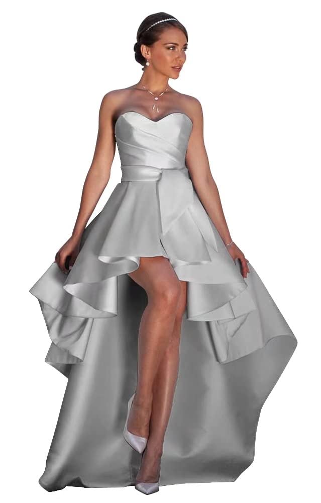 NLQ Satin Prom Dresses for Women Strapless High Low
