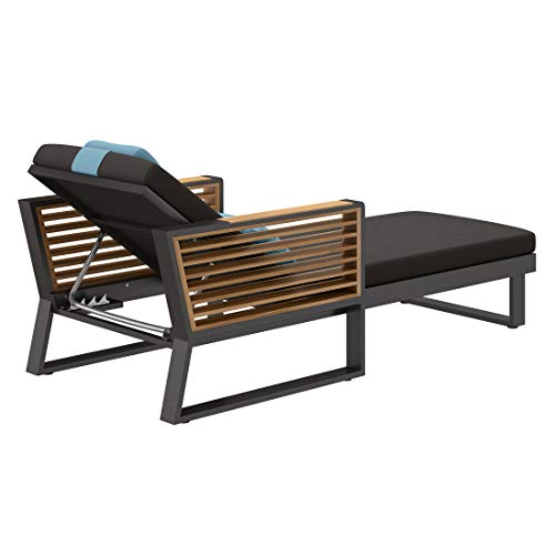 OUTLIV. New York Loungeliege, Gartenliege mit Aluminium Kufen-Gestell und Polster aus Olefin Anthrazit/Hellblau – Bild 7