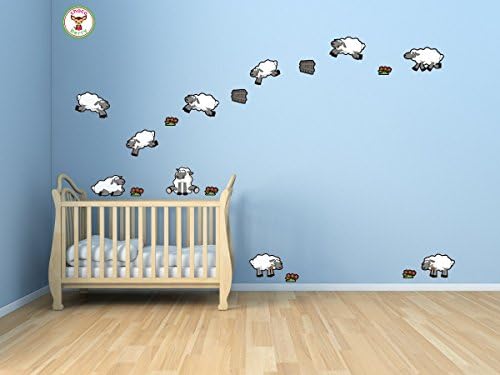 10 Happy Sheep Wall Decals, Fabric Wall Stickers by Chacoberry