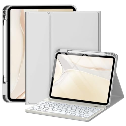 drivego Keyboard Case for iPad A16 11th Generation 2025/10th Gen 2022 (11/10.9 Inch), QWERTY Spanish Ñ, Anti-Drop Keys, Detachable Magnetic Bluetooth Keyboard with Pencil Holder, Light Gray