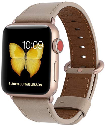 Compatible iWatch Band 38mm 40mm - JFdragon Women Light tan Genuine Leather Replacement Wrist Strap Compatible iWatch Series 4 Gold Aluminum(40mm) and Series 3 Gold Aluminum(38mm)