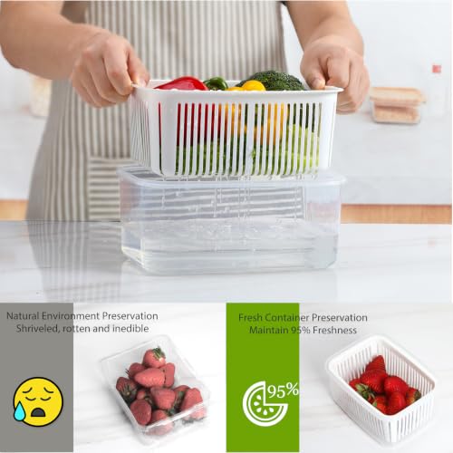 Luxear Produce Contenedores de Almacenamiento sin Bpa, Almacenamiento de Verduras y Frutas Frescas con Sistema de Control de Ventilacion y Division Ajustable, 5 Contenedores 0.7+1.35+2.3+3.8+5.8 L, Blanco