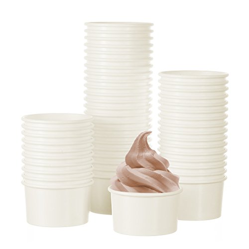 50 Pack | Ice Cream Sundae Cups | Disposable Paper Dessert Frozen Yogurt Bowls Party Supplies for Hot or Cold Food, White, | 6-Ounce