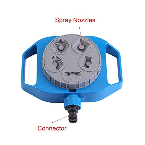 Lawn Sprinkler with 5 Function Settings, Plastic Sprinkler Garden Hose End Adjustable Spray Patterns for Lawn Garden Crop Roof Cooling