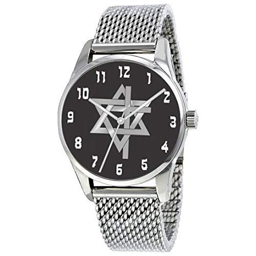 Messianic-Watch-with-Large-Polished-Chrome-Case-and-Adjustable-Stainless-Steel-Mesh-Band