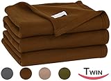 Twin Polar-Fleece Thermal Blanket Chocolate (66 by 90 inches) - Extra Soft Brush Fabric, Super Warm Bed Blanket, Lightweight Couch Throw Blanket, Easy Care - by Utopia Bedding