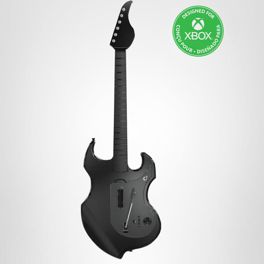 PDP RIFFMASTER Wireless Guitar Controller for Xbox Series X|S, Xbox One, Windows 10/11 PC, Rock Band 4, Fortnite Festival, Audio Jack, Rechargeable Battery, Officially Licensed by Microsoft – Black