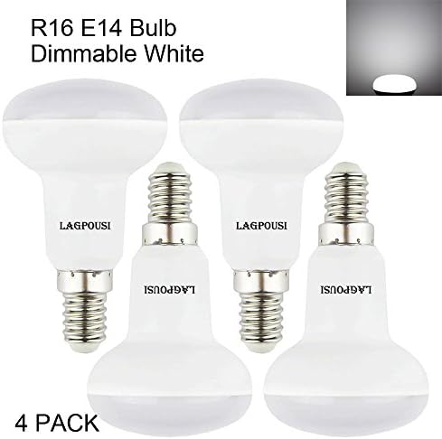 lagpousi (4 Pack) 5W Daylight R16(R14)Dimmable LED Flood Bulbs,E14 base,40W lncandescent Bulbs Equivalent,120° Beam Angle,FCC Listed,400Lm,5000K
