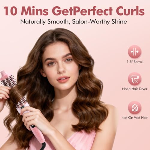 Dovza Blowout Boost Thermal Brush - 1.5 Inch Thermal Brush & Curling Iron for Voluminous Blowout, Dual Voltage, Ceramic Tourmaline & Negative Ion, 5 Heat Settings