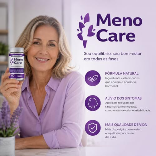 Meno Care Suplemento Alimentar 60 Cápsulas | Menocare Auxílio Natural na Menopausa | Equilíbrio, Bem-Estar e Qualidade