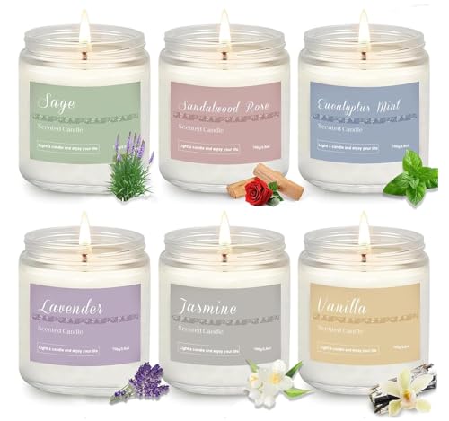 6 Pack Candles for Home Scented Aromatherapy Candles Gifts Set for Women, Lavender Candle, Natural Soy Wax Long Lasting Candle Set Gifts for Birthday, Valentine, Ramadan, Anniversary Present