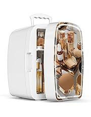 Upstreman Skincare Fridge 6 Liter, Portable Mirrored Beauty Fridge, LED Lighting, Cooler for Skincare, Fragrance and Makeup, Mini Fridge for Bedroom, Dorm and Office, White-TF06 PRO