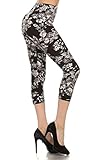 Leggings Depot Women's Butterknit Capri Cropped Printed Leggings Tights Batch3 (Roses N' Dahlias)