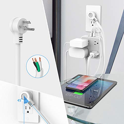 White Dorm Room Essentials Office Flat Plug Power Strip with 3 USB