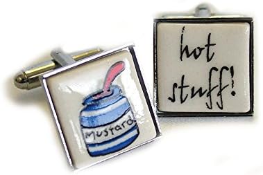 Hot Stuff Mustard Bone China Tile Cufflinks