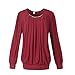 C2U Women Scoop Neck Pleated Front Long Sleeve Fitted Blouse Tops