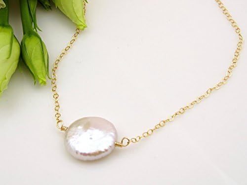 White Coin Freshwater Pearl Necklace, Bridal Wedding Jewelry, Bridesmaid Gift Ideas