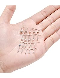 Tornito Aretes para la nariz, diseño en L, circonia cúbica, acero inoxidable, tono oro plateado y oro rosa, 20 piezas de 20 g