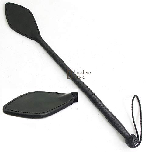 Real Cowhide Leather & Fiberglass Equestrian Riding Crop Whip with Wider Slapper - Thumbnail 4