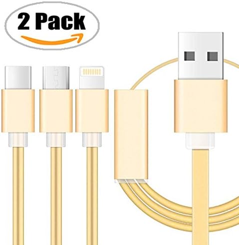 (2 Pack)Multi USB Cable,ANSOTT 3 in 1 Multiple USB Charging Cable Adapter (1M)Connector with Type C/Micro/8 Pin Lighting Cable for iPhone,iPad,iPod,Power Bank,Andriod,and More(Gold&amp;Silver)