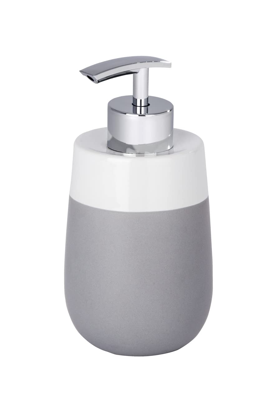 WENKO 22051100 Soap dispenser Malta Grey/White - Capacity: 0.3 l, Ceramic, 7.5 x 15 x 8 cm, Grey